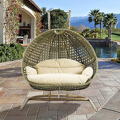 Hanging Egg Hammock Chair Cushions,Deluxe Swing Chair 2 Hanging Wicker Rattan Swing Chair Person Hammock with Stand… 61W802KCS4L