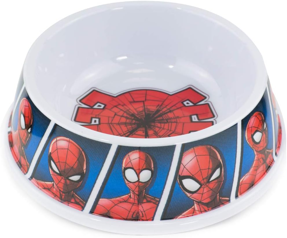 Buckle-Down Dog Food Bowl Spider Man Shattered Spider Spider Man Expression Blocks Blue 16 Ounces