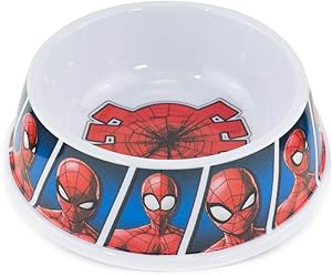 Buckle-Down Dog Food Bowl Spider Man Shattered Spider Spider Man Expression Blocks Blue 16 Ounces