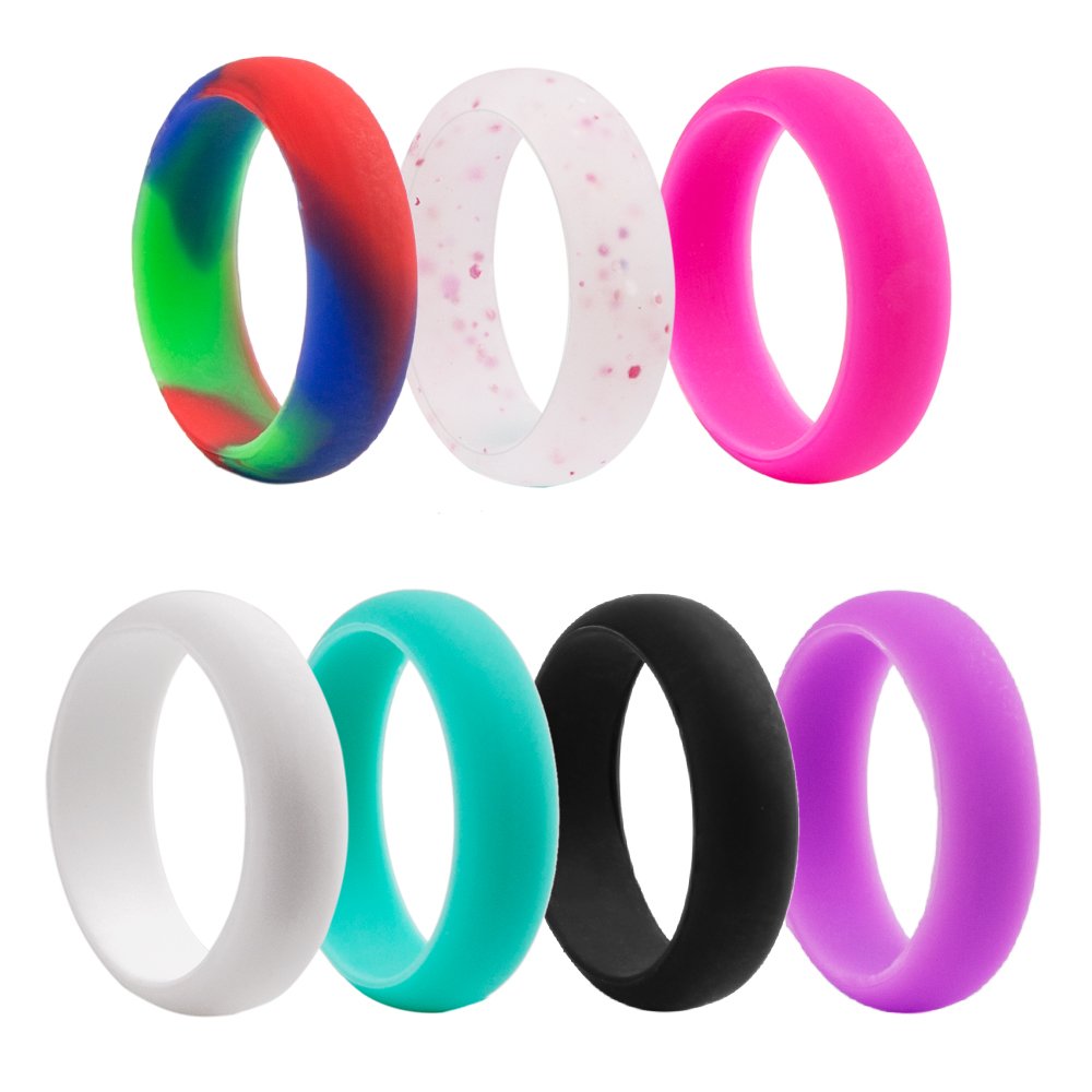Silicone Ring Women / Wedding Band , iCharmore 7 Rings Pack Engagement Ring for Daily Use (Size7)