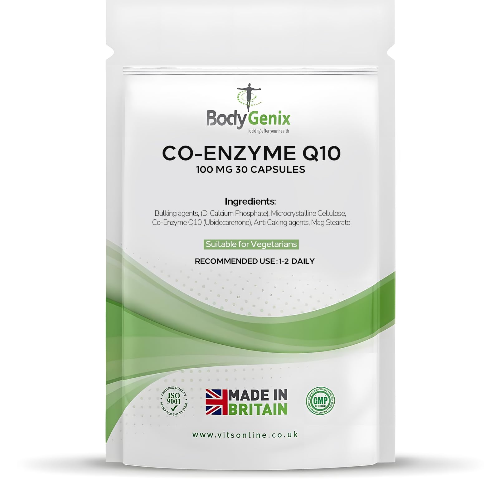 Bodygenix Co-Enzyme Q10 100mg Capsules - Natural Super Food Supplement for Healthy Heart Joints Immune System - 1 Months Supply 30 Capsules Supplement