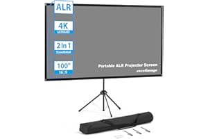 EXCELIMAGE Projector Screen and Stand, ALR Outdoor Projector Screen, 100 Inch 16:9, Portable Projector Screen with Stand, High Contrast, Lightweight and Compact, Easy Setup, Idea for Home Cinema, Backyard Party.