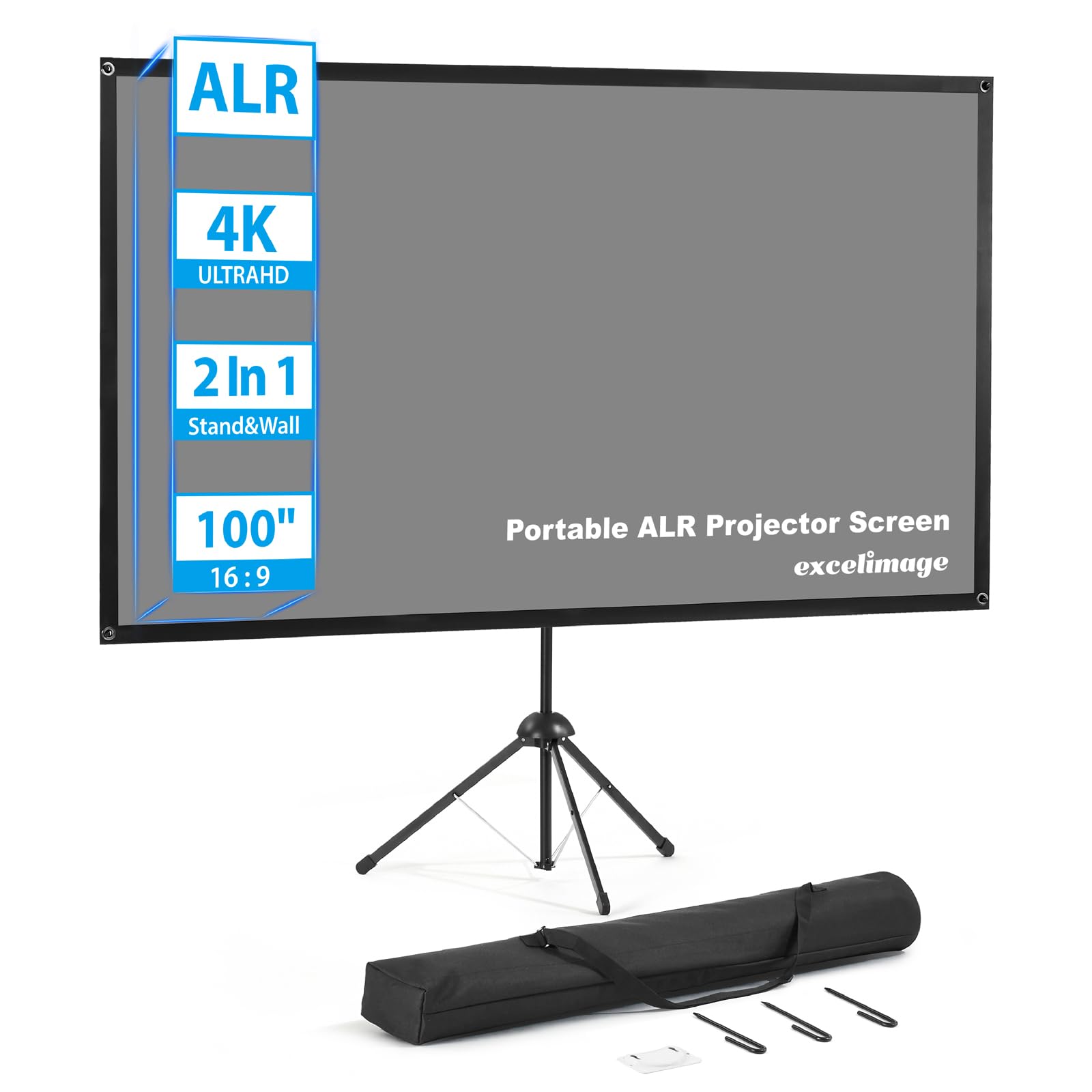 Photo 1 of Portable Projector Screen with Stand, ALR Projector Screen 100 Inch 16:9, Outdoor Projector Screen, High Contrast, Work In Ambient Light, Compact Size, Easy Setup, Idea for Home Cinema, Backyard Party