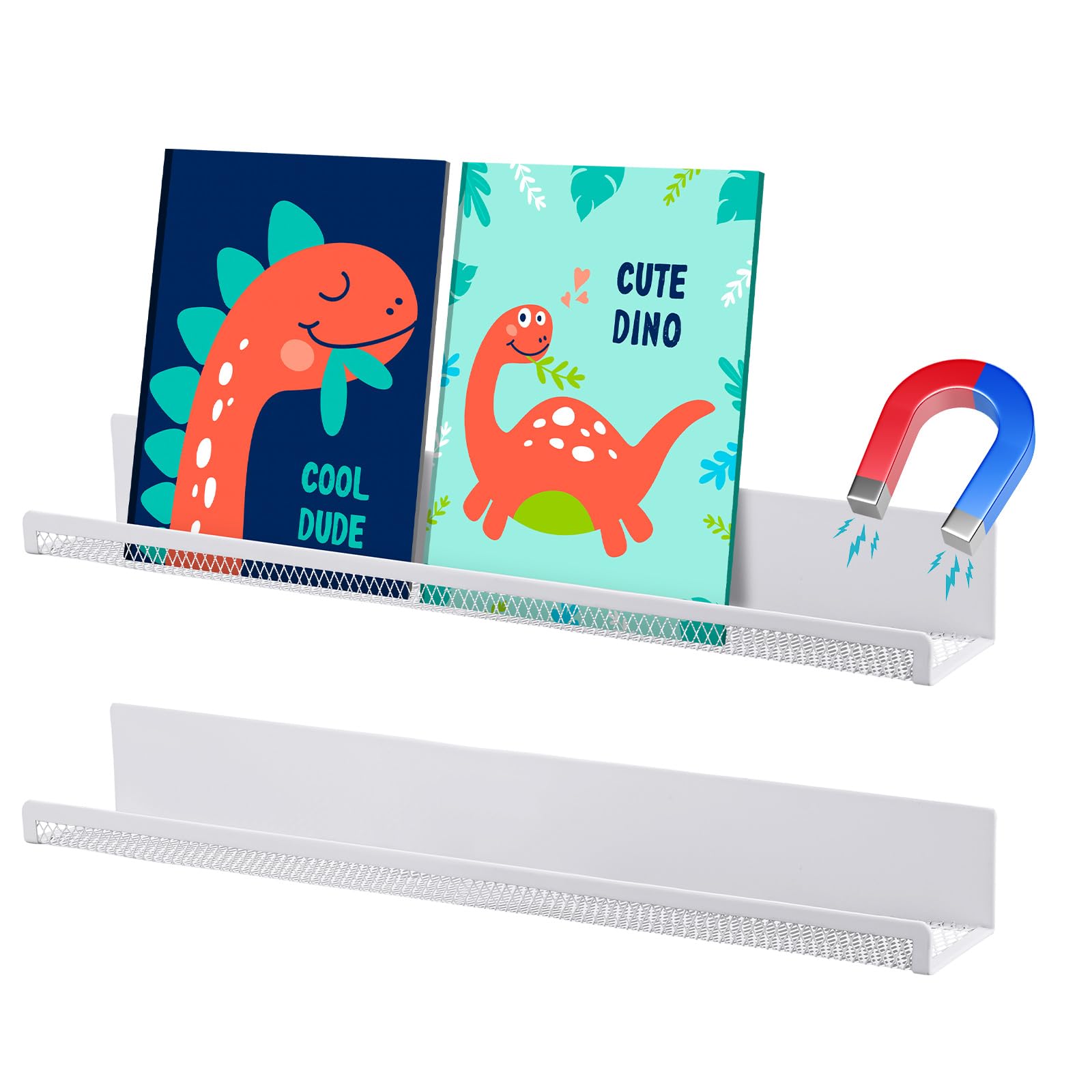 Photo 1 of Fulmoon 2 Pcs Magnetic Book Shelf for Whiteboard Classroom 17 Inches Metal Floating Book Display Shelf Holder Magnetic Bookshelf Magnet Refrigerator Organizer for Room Teacher(White)