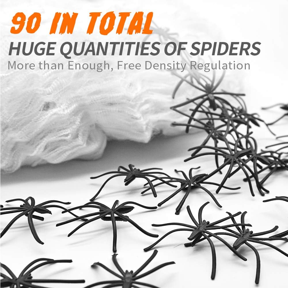 Kidtion 1000 sqft Halloween Spider Web with 90 Extra Fake Spiders– Designed for Halloween Decorations or as Party Favors, Super Stretchy Giant Cobwebs Decoration, Spider Webbing for Indoor/Outdoor 9.8oz: Toys & Games