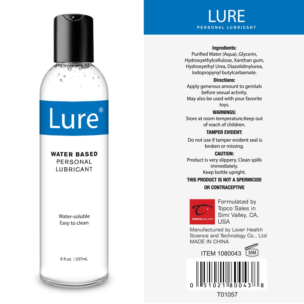 Lure Natural Water-Based Lube, 8 oz Personal Lubricants. Ultimate Super Slick-Slippery-Long Lasting- Sensitive Skin Safe for Women,Men or Couple