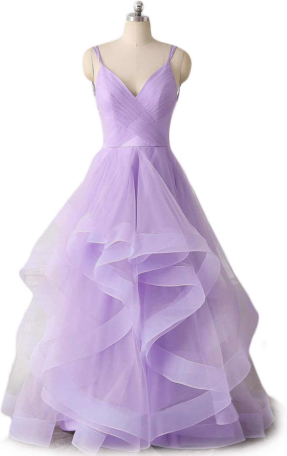 v neck tulle prom dress