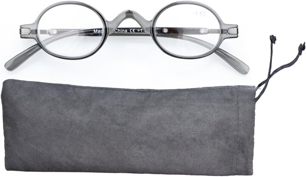 Eyekepper Small Oval Round Reading Glasses Vintage Mini Reader Eyeglasses for Men Women Reading with Spring Hinges Grey Frame +1.50 - Image 3