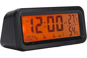 WALFRONT Solar Power Car Clock Luminous Large Display Backlight Temperature Humidity Calendar 12/24 Hour Format Type C Chargi