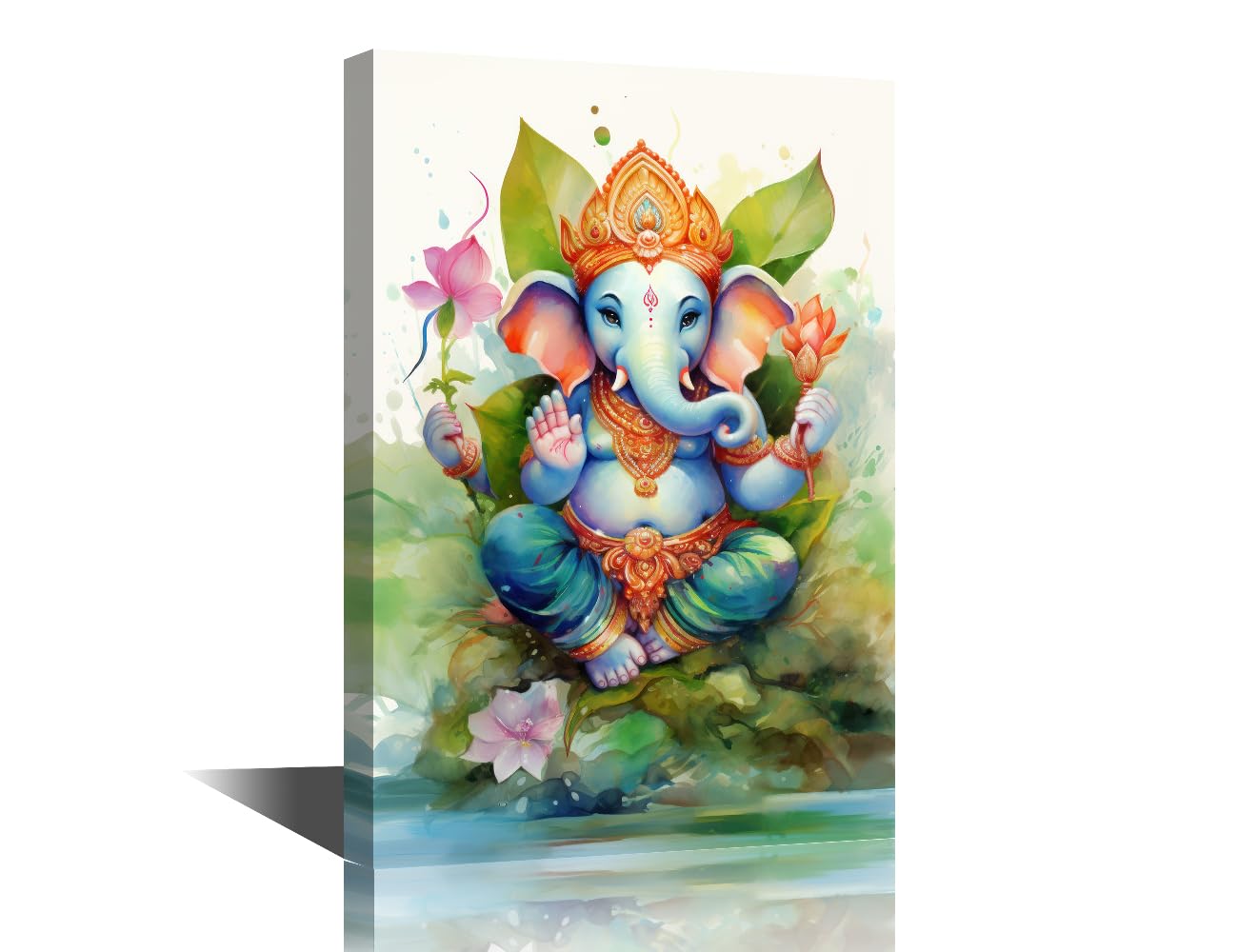 TISHIRON Shree Ganesha Wall Art Painting Ganesh Chaturthi Bedroom Living Room Wall Decor Hindu God Framed Modern Pictures India Religious Canvas Prints Artwork for Wall Decor Office 24x16 in