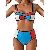 Eomenie Bikini Sets for Women Two Piece Swimsuits High Waisted Color Block Bathing Suits Tie Back Swimwear