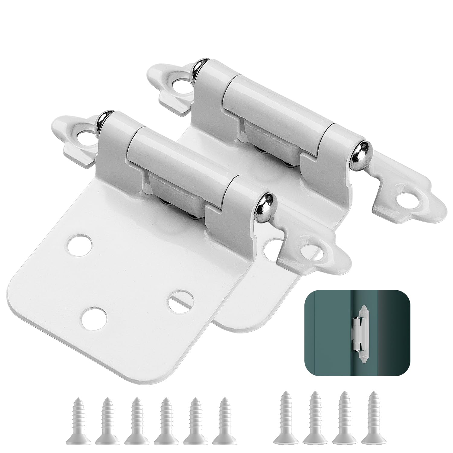 Photo 1 of 1/2" Overlay Cabinet Hinges, 20 Pack 10 Pairs Self Closing Flush Mount Hinges for Kitchen Cabinet Door Flush Mount Decorative Hardware with Bumpers & Upgraded Screws (20, White)