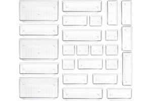SODYNEE Clear Plastic Drawer Organizer Storage - 25Pcs 4 Size Desk Bathroom Kitchen Organizers and Accessories Office Organization, Vanity Stackable Drawers Bins Trays Containers Dividers Makeup Sets