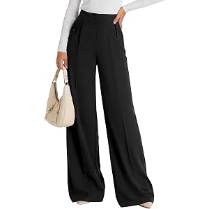 PRETTYGARDEN Women's Wide Leg Work Dress Pants Trousers | Palazzo Pant with Pockets, Lightweight Flowy, High Elastic Waistban