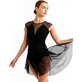 WYHDY Lyrical Dance Costume for Women Contemporary Dance Dress Cap Sleeve Crew Neck Removable Padding Hollow Back Mesh Design