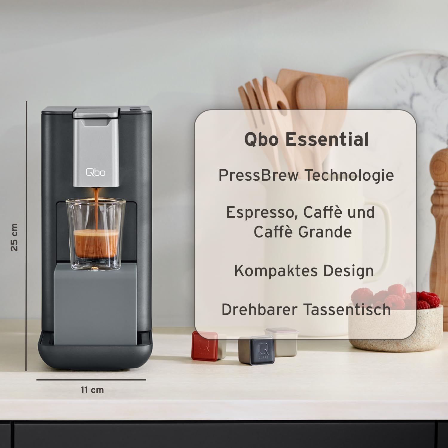 Tchibo Qbo ESSENTIAL Premium Kapselmaschine inkl. 16 recyclebare Qbo Kapseln für Espresso, Caffè und Caffè Grande, kompaktes, innovatives Design, Dark Berry 6