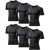 TELALEO 6 Pack Men's Compression Shirt Short Sleeve Athletic Baselayer Sports T Shirts Workout Tops for Men Black White