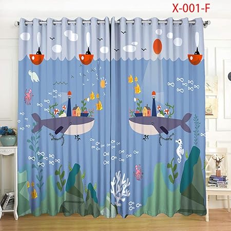 Gtfzjb Azul Mundo Submarino Dibujos Animados Cortina Deslizante Ballena