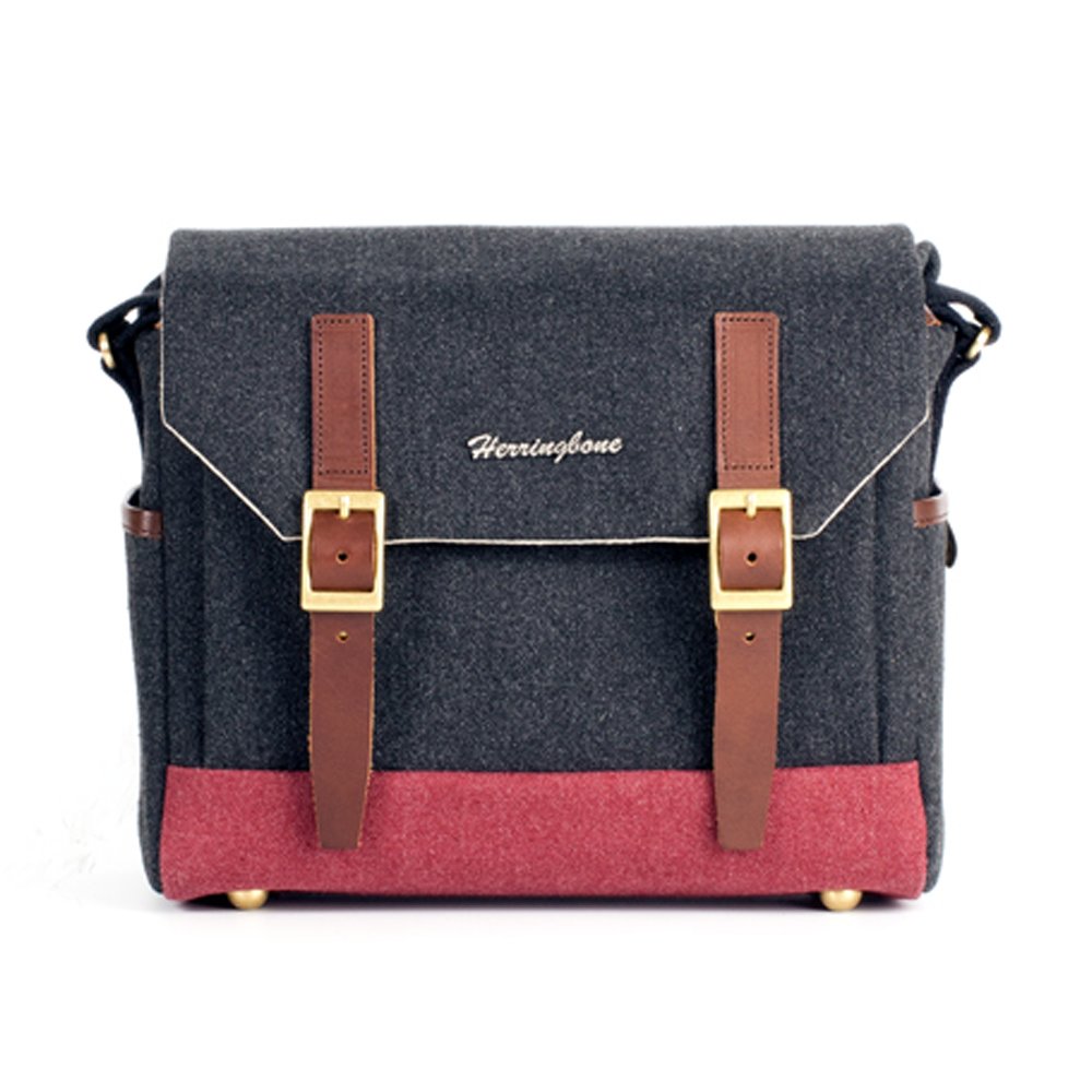 ヘリンボーンカメラバック Herringbone Postman 一眼レフ ミラーレス カメラバック ショルダー形 高級感 DSLR ディジタルカメラ入れ 小さいサイズ H0974 ブラック  ブラック B012CEIOU4