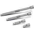 Powerbuilt 4 Piece Extension Bar Set, 3/8 Inch Drive, Socket Extender Bars, 1-3/4, 3, 6, and 8 Inch, Detent Ball, Grease Rings, Non-Slip Grip - 640844