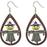 Halloween Earrings Wooden for Women Funky Cartoon Ghost Pumpkin Witch Boo Earrings Wood Halloween Theme Jewelry