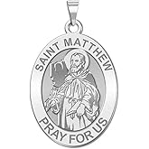 PicturesOnGold.com Saint Matthew Oval Religious Medal - 2/3 X 3/4 Inch Size of Nickel, Sterling Silver