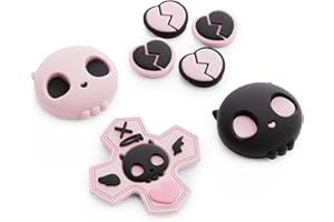 GeekShare Skull D-Pad Button Caps Silicone Thumb Grips Set, ABXY Key Buttons Sticker Joystick Cover Caps Compatible with Switch 2, Pink & Black