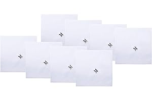 Retreez 8 Pc Pure Cotton Initial Monogrammed Men's Handkerchiefs Hanky Gift Set