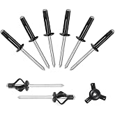ALLCLEAN 3/16" x 3/4" Tri-Fold Rivets Assortment - 60Pcs,Black Tri-fold Exploding Pop Rivets Solid Aluminum Tri Grip Rivets Bulb Style Rivets for Kayak Marine Boat