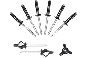 ALLCLEAN 3/16" x 3/4" Tri-Fold Rivets Assortment - 60Pcs,Black Tri-fold Exploding Pop Rivets Solid Aluminum Tri Grip Rivets Bulb Style Rivets for Kayak Marine Boat