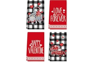 Artoid Mode Buffalo Plaid Gnomes Truck Hello Valentine Kitchen Towels Dish Towels, 18x26 Inch Seasonal Valentine's Day Decoration Hand Towels Set of 4