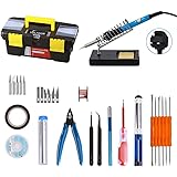 Soldering Iron Kit, Volador 30-in-1 60W Temperature Control Solder Iron, 5pcs Soldering Tips, Desoldering Pump, Tweezers, Wick, Soldering Iron Stand with Cleaning Sponge and Tool Case