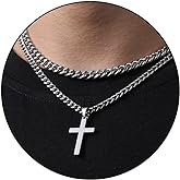 Zocomi Layered Stainless Steel Cross Necklace for Men Boys, Cuban Link Chain Cross Pendant, Religious Jewelry Gifts