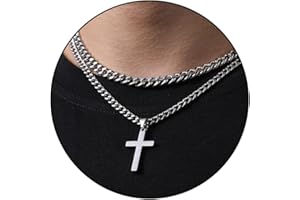 Zocomi Layered Stainless Steel Cross Necklace for Men Boys, Cuban Link Chain Cross Pendant, Religious Jewelry Gifts