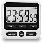 Nkove Digital Kitchen Timer 24 Hour with Clock, Countdown Count Up Timer | Silent/Loud Alarm Switch, Memory Function, Magnetic Feature, Large LCD Display, Portable Timer for Cooking, Baking &amp; Study