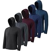 OAKVON 5 Pack Men's Lightweight Pullover Hooded Tees – Long Sleeve Sweatshirts for Gym, Running, Fishing