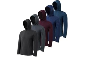 OAKVON 5 Pack Men's Lightweight Pullover Hooded Tees – Long Sleeve Sweatshirts for Gym, Running, Fishing