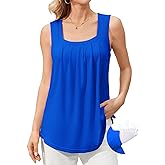 V FOR CITY Women Flowy Tank Top with Built in Bras Pleated Square Neck Tunic Tops Loose Summer Tanks Shirts