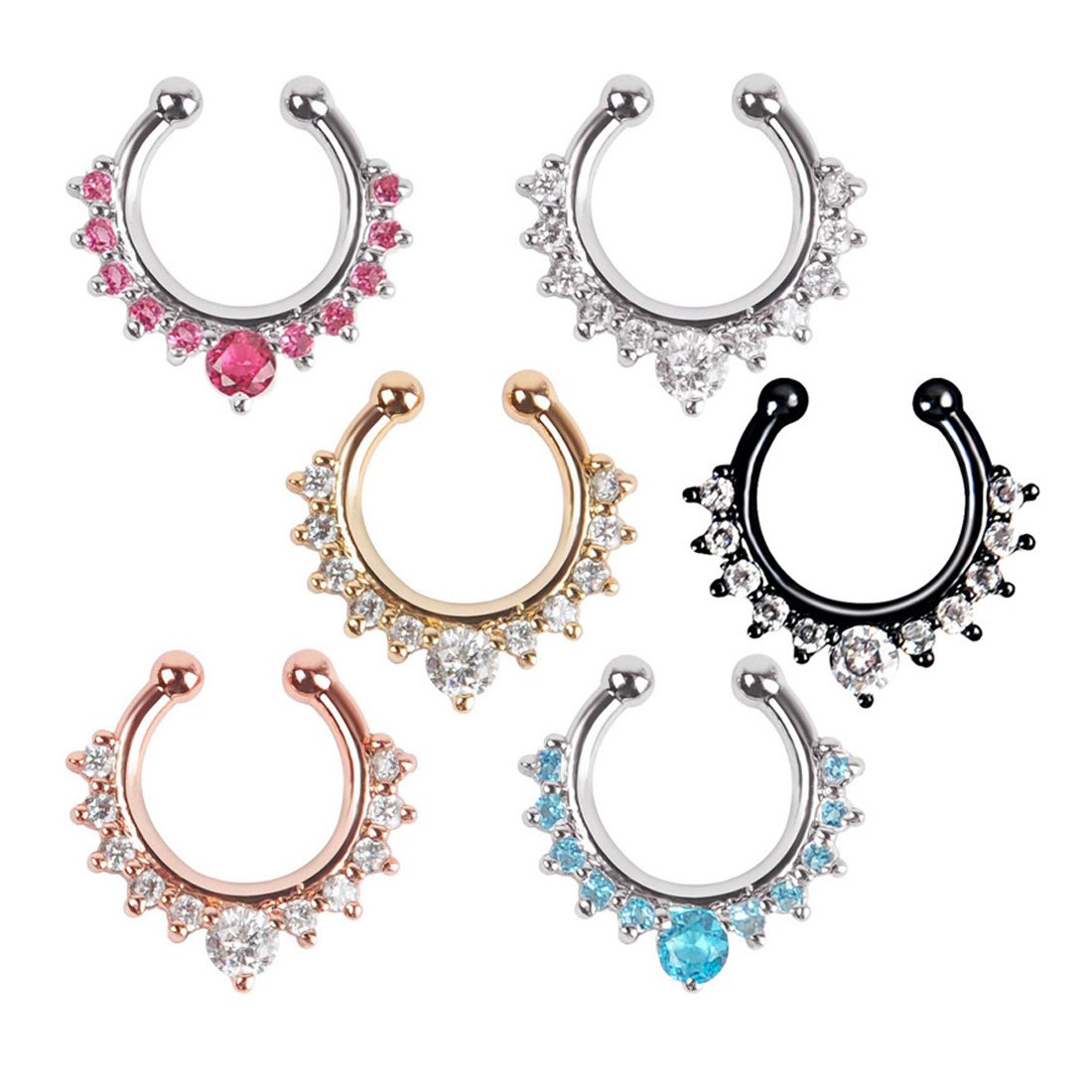 Septum Fake Nose Ring Jewelry,Women Girls Septum Ring Faux Nose Rings Non-Piercing Jewelry Clip On Clicker (6 PCS)
