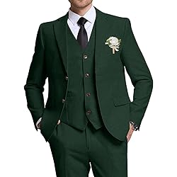 High-End Suits Retro Linen Suits for Men Dark Green