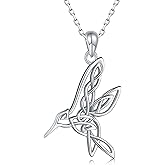 HUAIYU Hummingbird Celtic Pendant Necklace for Women- 925 Sterling Silver Lucky Celtic Knot Humming Bird Necklaces Mother's Day Birthday Christmas Jewelry Gifts for Mom