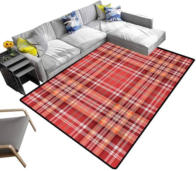 Area Rug Checkered, MultiColor Modern Area Rug Red Pink