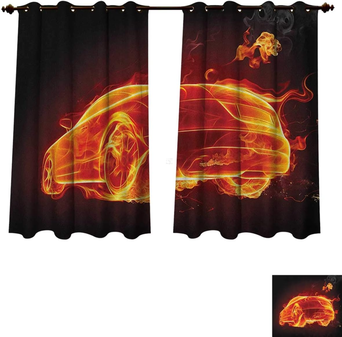 Cars Blackout Thermal Curtain Panel Automobile in Flames Burning Hot