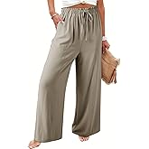 Dokotoo Women's Flowy Wide Leg Summer Pants 2025 Casual Beach Pants High Waisted Drawstring Palazzo Trousers with Pockets