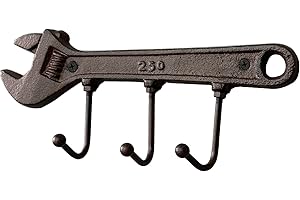 KiaoTime Retro Vintage Key Rack Holder Hooks Cast Iron Wrench Spanner Shape Decorative Wall Mounted Antique Man Cave Garage Tool Holder Coat Hat Hooks Rack Hanger Wall Decor for Christmas for Men