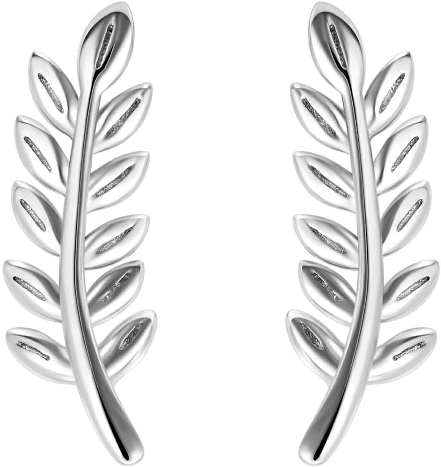 925 Sterling Silver Leaf Earrings Ear Climber Crawler Earrings for Women Girls, Ear Cuff Earrings