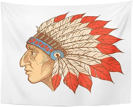 Amazon Co Jp Seenpin タペストリー 赤人 ネイティブアメリカン インディアン 頭部 ビンテージ スタイル ブラックワーク タトゥー ボヘミアン アパッチ ホーム インテリア 壁掛け リビングルーム ベッドルーム 寮 60x80インチ 50 X 60 ホーム キッチン
