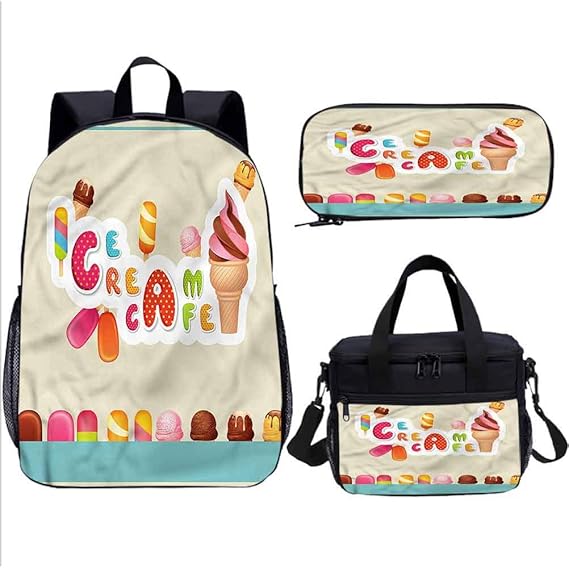 Ice Cream Backpack With Lunch Bag Pencil Case,Gourmet Frozen Melting