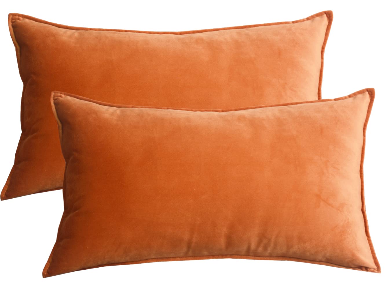Lutanky Velvet Cushion Covers 30 x 50 cm Dark Orange Decorative Rectangle Throw Pillow Cover (Pack of 2 Soft Oblong Piped Pillowcases for Sofa Bedroom with Invisible Zipper 12x20 Inch