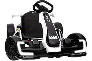 KERRY YOO KerryYoo K61 Go Kart Electric Drift Kart with Length Adjustable Seat, 24V Outdoor Ride on Toy with 4 Speed Mode, Crazy Cart for Kids 6-12 Years Old, Fast 300W Motor, 8.5 MPH, Bluetooth - White